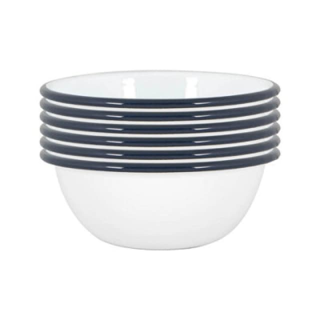 Argon Tableware White Enamel Bowls - 16Cm - Navy - Pack Of 6