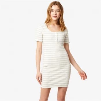 Jack Wills Amy Button Ribbed Mini Dress - White Stripe