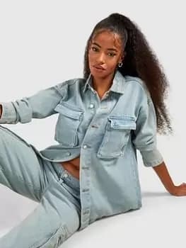Boohoo Oversized Denim Shacket - Blue Size 12, Women