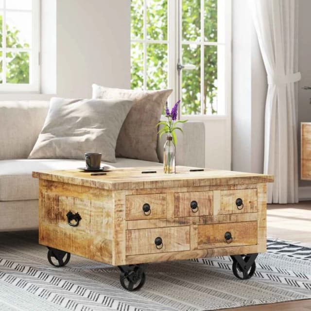 VIDAXL Coffee Table Rough Mango Wood 70x70x40cm Vidaxl 8718475528548