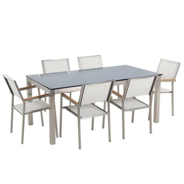 Beliani Garden Dining Set 6 Seater Grosseto Tempered Glass Black/ White