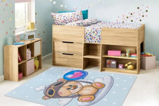 RugsX Bambino 43030 Washing Carpet Teddy Bear, Pilot For Children Anti Slip - Blue / Bro 80X150 Cm