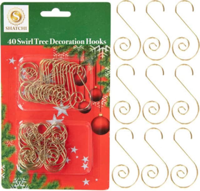 Shatchi 40Pcs Swirl Tree Decoration Hooks Gold - Elegant For Christmas Trees