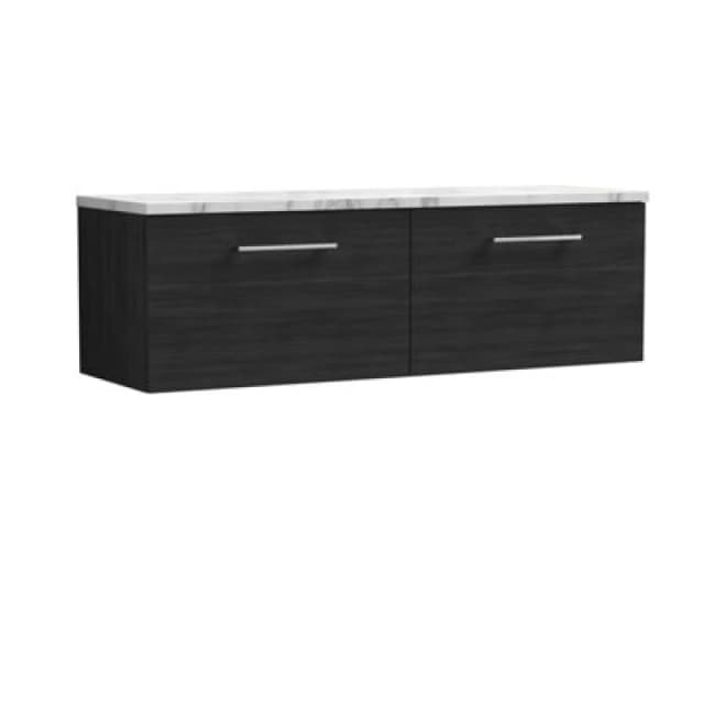NUIE Nuie - Arno Wall Hung 2-Drawer Vanity Unit with Carrera Marble Worktop 1200mm Wide - Charcoal Black Woodgrain ARN622LCM2