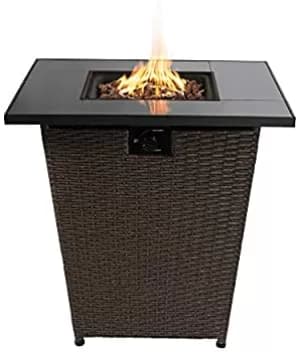 Peaktop Peaktop Firepit Outdoor Gas Fire Pit Rattan With Lava Rock & Cover