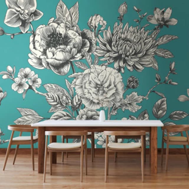 Origin Murals Large Rose Toile Wall Mural in Teal Size: W350cm x H280cm Teal Unisex W350cm x H280 cm