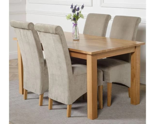 Thats Furniture Oslo 150 x 90cm Medium Oak Dining Table & 4 Montana Fabric Chairs in Grey Grey Unisex 150 x 90 cm