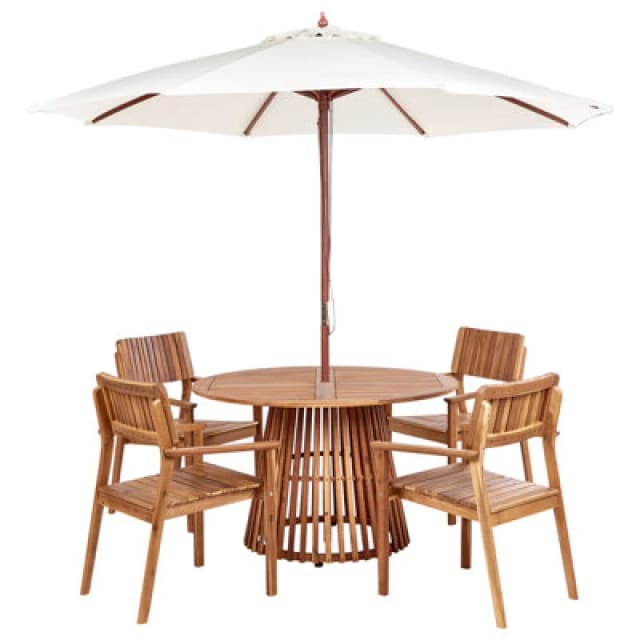 Beliani Garden Dining Set 4 Seater Agello With Parasol (12 Options) Acacia Wood Brown