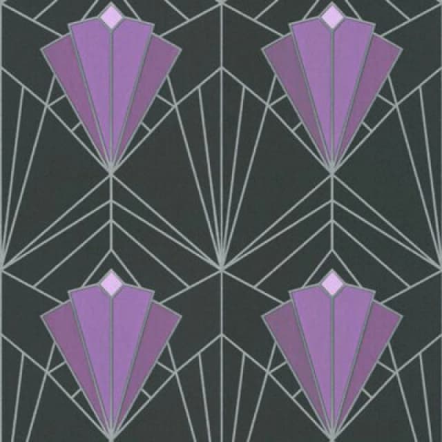 Debona Isadora Art Deco Retro Glitter Texture Black Purple Silver Wallpaper 2495