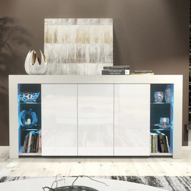 Mex Furniture LTD Sideboard with LED Lighting & Gloss Doors / 164cm White