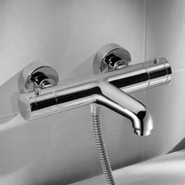 Nes Home Thermostatic Wall-Mounted Chrome Bath Shower Mixer Tap in Silver Silver Unisex