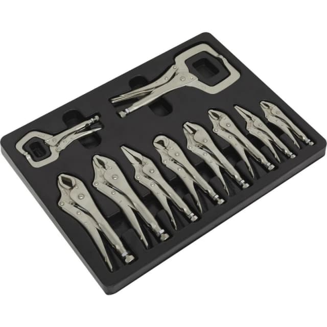Loops 10 Piece Locking Pliers C-Clamp Set - Deep Cut Jaws - Chrome Vanadium Steel Metallics