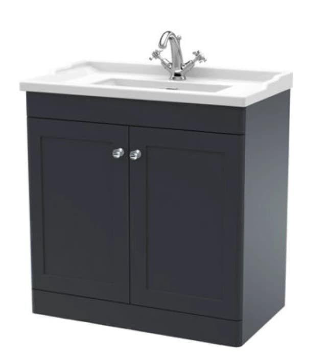 nuie 800mm Floor Standing 2 Door Vanity & Basin 1TH - Soft Black CLC1426F
