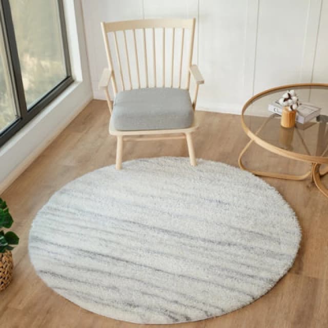 Livabliss Round Shaggy Modern Plush Pile Light Grey Adley Area Rug 120 X 120 Cm - Easy Care, Non Shedding, Ideal For Living Room & Bedroom