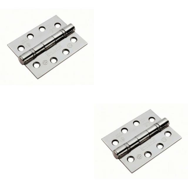 Loops 2x PAIR 102 x 76 x 3mm Ball Bearing Hinge Bright Stainless Steel Interior Door Metallics