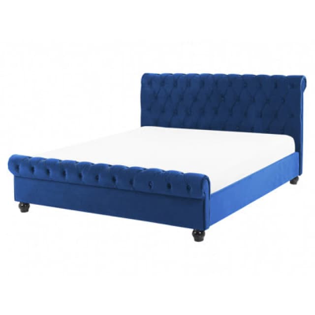 Beliani Bed Velvet Avallon 160 X 200 Cm (Eu King Size) Navy Blue
