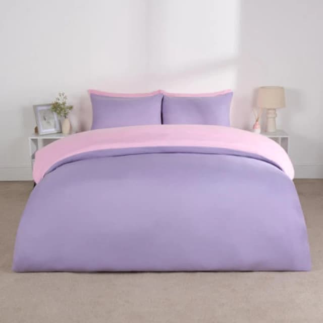 OHS OHS Plain Reversible Duvet Cover With Pillowcase Set in Lilac Size: Single Lilac Single Unisex 5027434198740