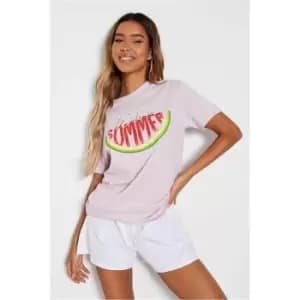 I Saw It First Lilac Welcome Summer Watermelon Graphic Oversized T-Shirt - Purple