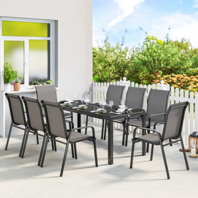 OUTSUNNY 9 Pieces Patio Dining Set with Stackable Chairs in Dark Grey Dark Grey Unisex