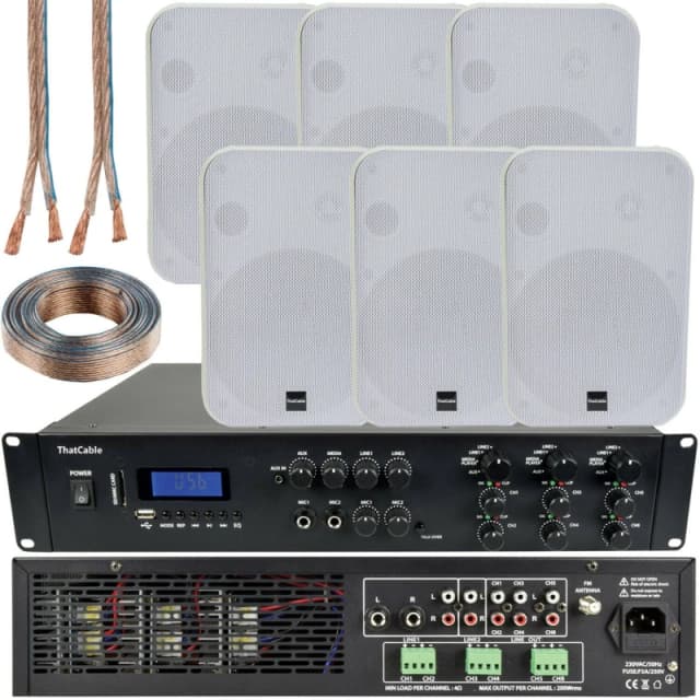 Loops 1200W Bluetooth Sound System 6x 200W White Wall Speaker 6 Zone Matrix Amplifier White unisex