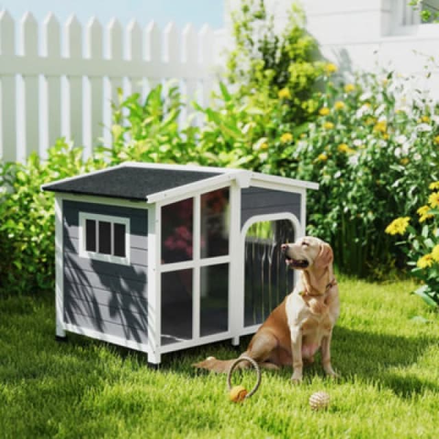 PawHut Wooden Dog Kennel - Dog House with Removable Floor - Charcoal grey TJ Hughes 5063603002012