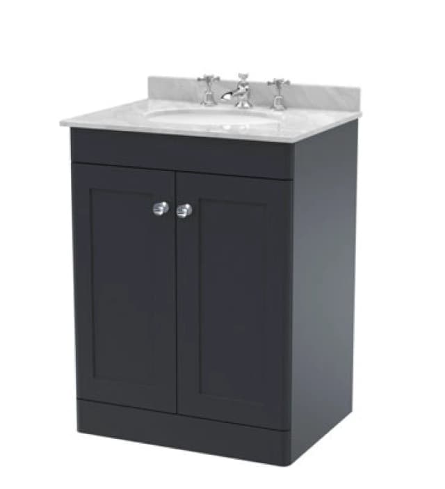nuie 600mm Floor Standing 2 Door Vanity & Marble Top 3TH - Soft Black CLC1425GR3