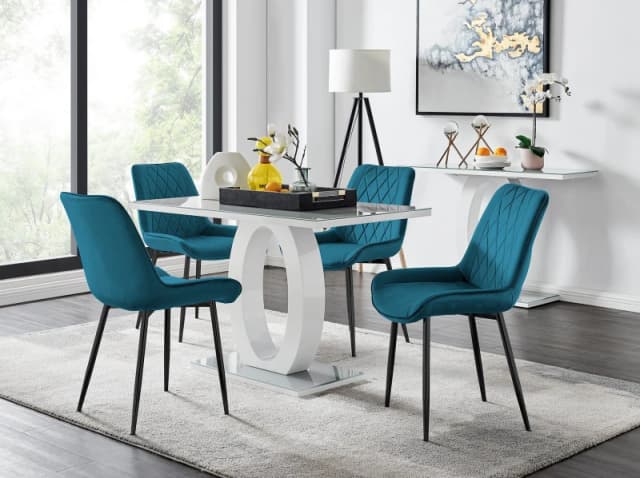 FurnitureboxUK FurnitureboxUK Giovani 4 Grey Dining Table & 4 Pesaro Black Leg Chairs in Blue Blue One Size Unisex 5056542650444