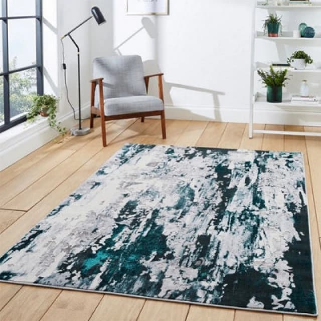 Think Rugs Apollo Grey/Green Rectangle 160 x 220cm Polypropylene Modern Abstract GR580, Grey APGR580GRGR1622