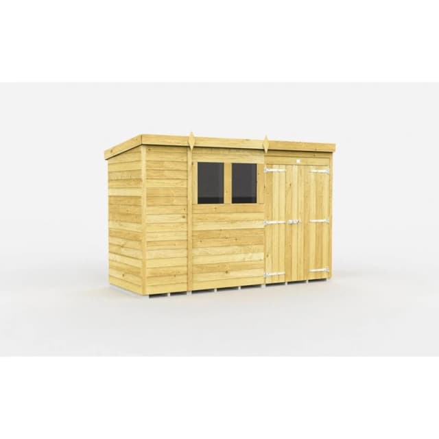 Buttercup Farm 10 x 4 Feet Pent Shed - Double Door W/ Windows - L118 x W302 x H201cm in Brown Brown Unisex