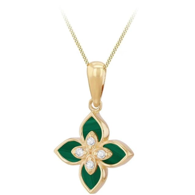 Be You 9ct Gold Synthetic Malachite CZ Clover Necklace Pendant Necklaces 18" Gold 72930310002