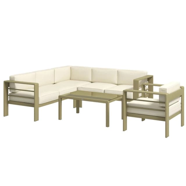Outsunny 5 PCs Garden Sofa Set w/ Cushions, Aluminium Furniture Sets Gold Tone - Outsunny 5056725527495
