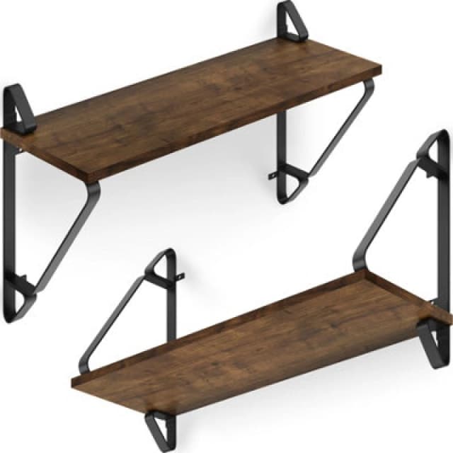 Tectake Wall Shelves Irvine - Set Of 2, Wood & Metal Look, High Load-Capacity - Industrial Wood Dark, Rustic