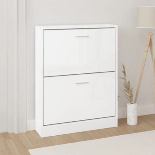 Vidaxl Shoe Cabinet High Gloss White 59X17X81cm Engineered Wood