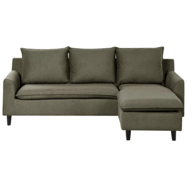 Beliani Corner Sofa 3 Seater Elvenes Fabric Dark Green Left Hand