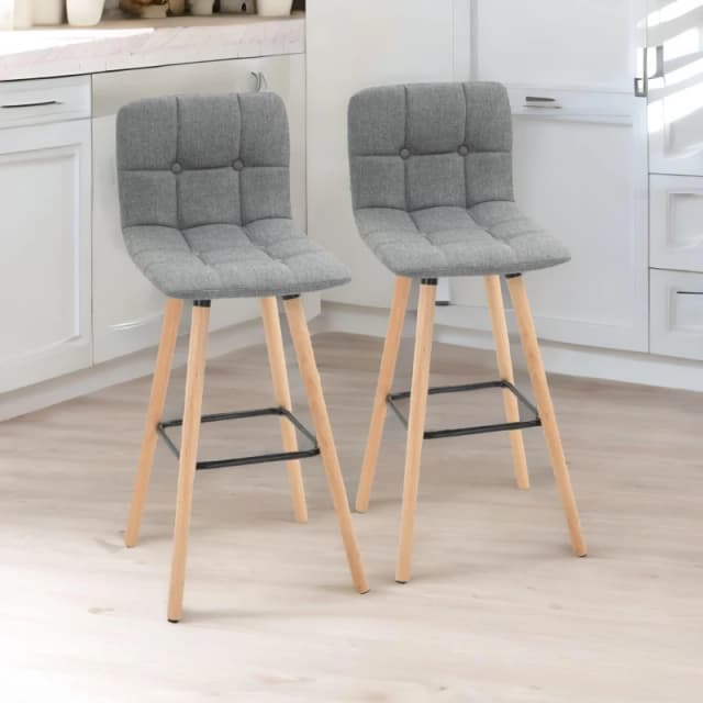 Rafaelo Mobilia Set Of 2 Wooden Bar Stools With Backs & Footrest For Kitchen Bar in Grey Grey Unisex