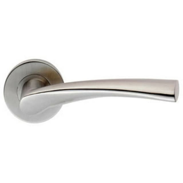Loops PAIR Twisted Angular Design Handle on Round Rose Concealed Fix Satin Steel Metallics