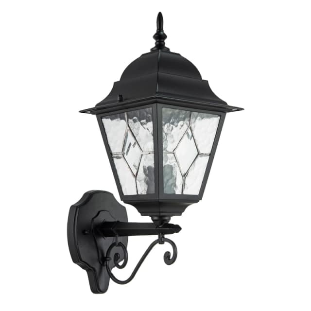 Happy Homewares Traditional Cast Aluminium Outdoor Lantern Wall Light With Cathedral Glass in Black Unisex