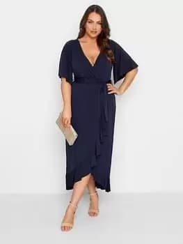 Yours Ruffle Wrap Dress - Blue Size 30-32, Women