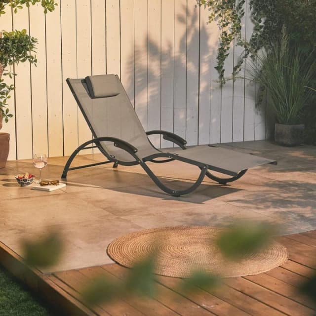 VonHaus Lindos Folding Textoline Sunlounger Grey unisex One Size