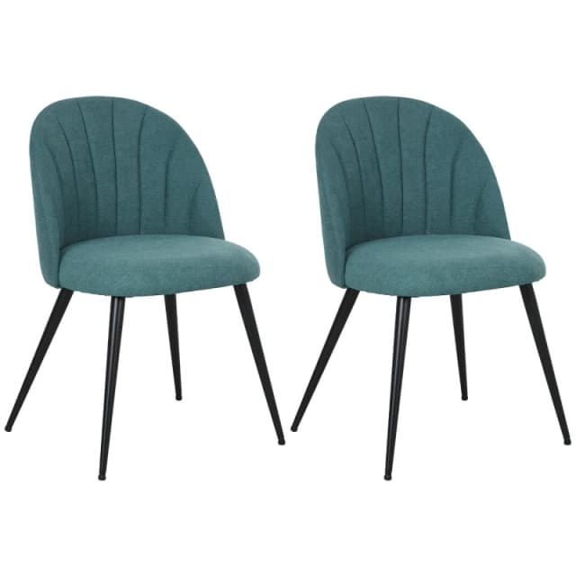HOMCOM Set of 2 Dining Chairs with Shell Backrest and Padded Seat Green