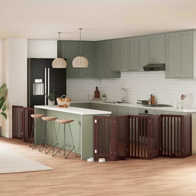 vidaXL Dog Gate with Door Foldable 9 Panels Brown 450cm Poplar Wood, Brown 3155662