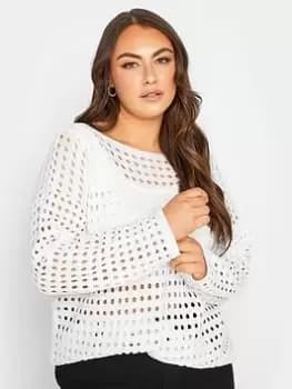 Yours Long Sleeve Crochet Jumper - Ivory, White, Size 18-20, Women