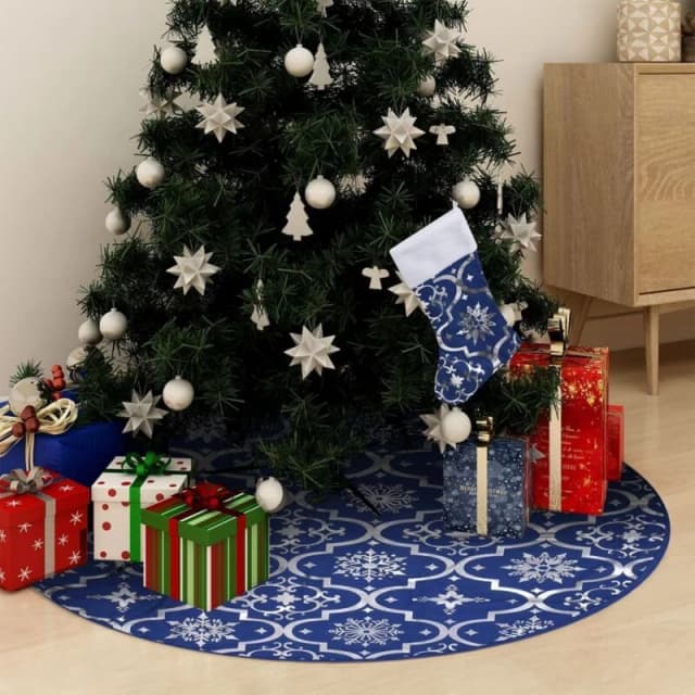 VIDAXL Luxury Christmas Tree Skirt with Sock Blue 122cm Fabric Vidaxl 8720286445884