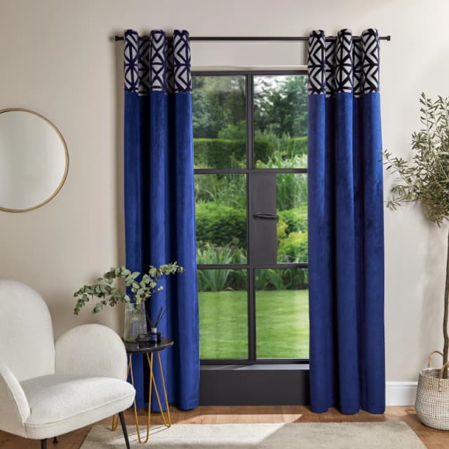 Homelife Velvet Top Panel Curtains - Blue Blue One Size