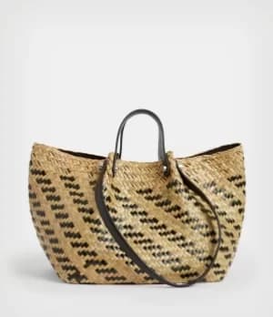 AllSaints Womens Allington East West Straw Tote Bag, Natural/Black