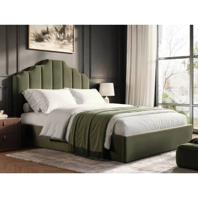 Flair Margot Ottoman Bed Khaki Green Velvet Size: Double Green Unisex Double