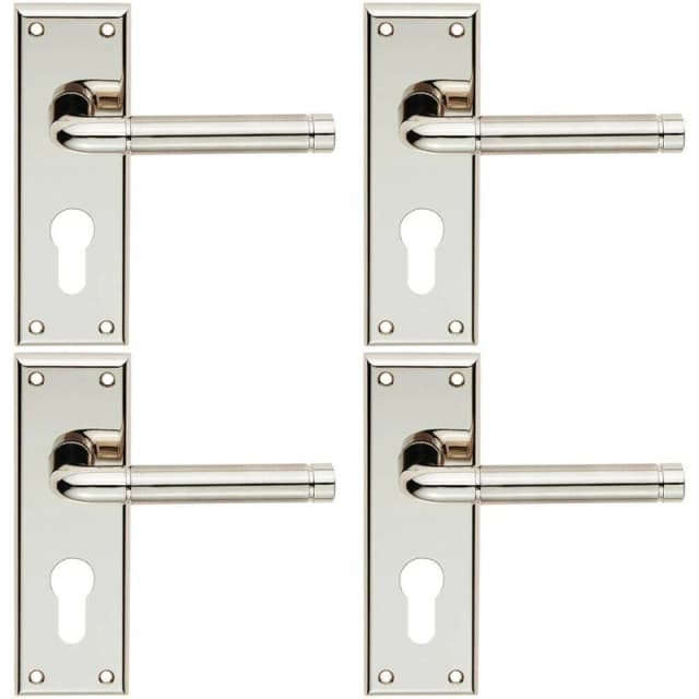 Loops 4x PAIR Round Bar Lever on Euro Lock Backplate 150 x 50mm Polished Satin Nickel Metallics