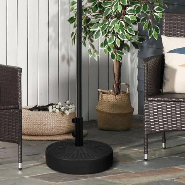 Outsunny 29kg Round Parasol Base w/ Rattan Effect - Black 84D-275V00BK