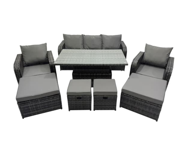 Fimous Rattan Garden Furniture Dining Set 8-seater with 4 Footstools in Dark Grey Dark Grey Unisex