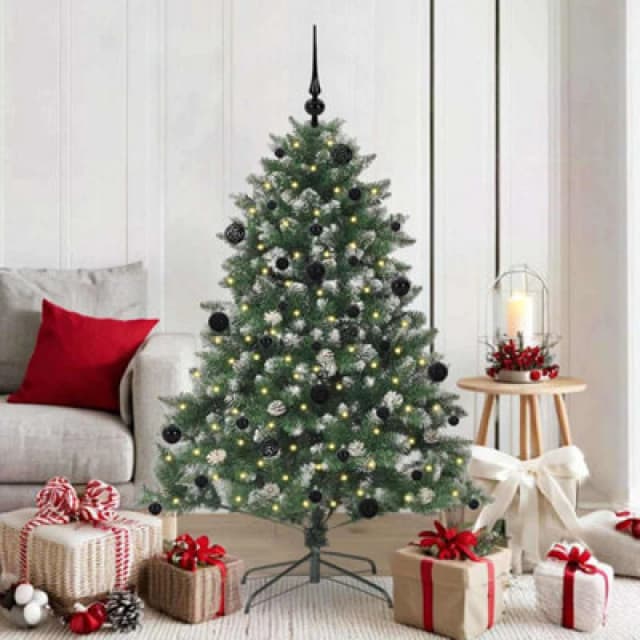 vidaXL Artificial Christmas Tree with Stand, Black Balls Green 105 x 105 x 150 cm, Green 3395222